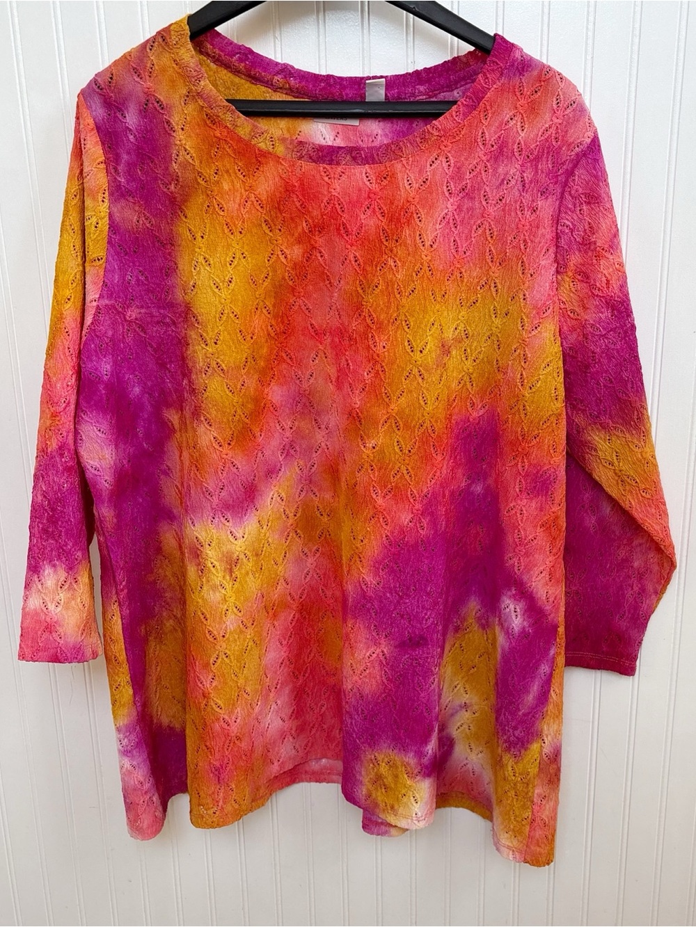 Lori Goldstein LOGO Layers Pink & Orange Tie Dye Eyelet Knit Top Size XL